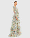 Floral Ruffle Long Sleeve Gown - Green