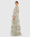 Floral Ruffle Long Sleeve Gown - Green