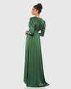 Rhinestone Trim Long Sleeve Gown - Emerald