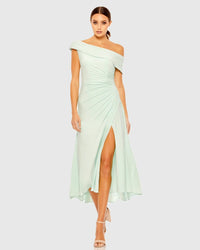 Ruched Off-The-Shoulder Midi Dress - White