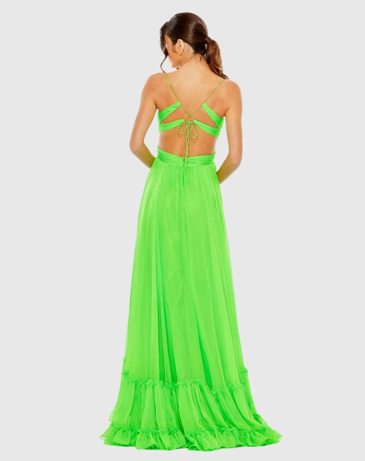 Ruched Spaghetti Strap Gown - Lime