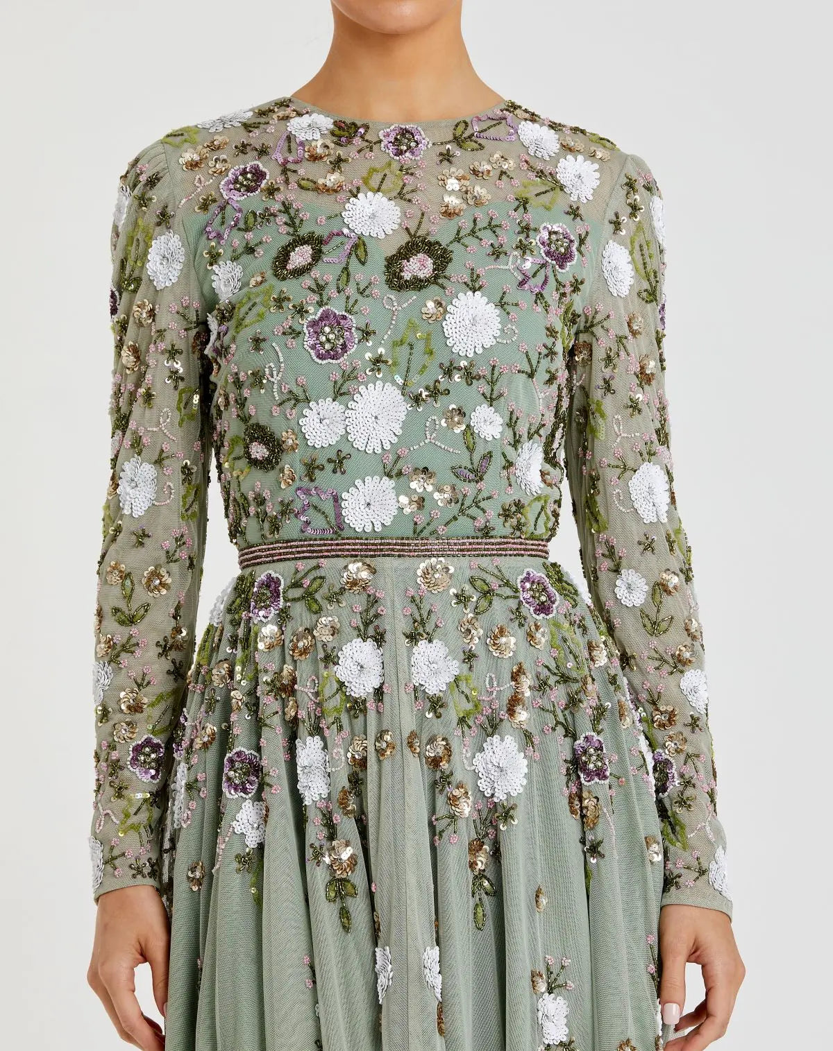 Sequin Floral Long Sleeve Midi Dress - Blush