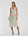 Mac Duggal Navy V-Neck Sleeveless Midi Floral Beaded A-line Dress Sage #5527