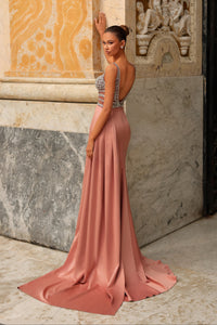 Chic & Holland HY130106 fawn crepe sweetheart corset gown back