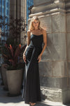 Strapless sweetheart jersey gown with waist detail - Black