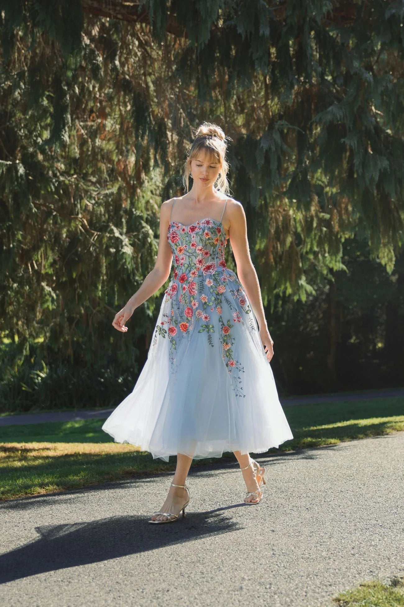 mac duggal strapless embroidered tulle midi dress Mac Duggal Floral-Embroidered Tulle Midi Dress