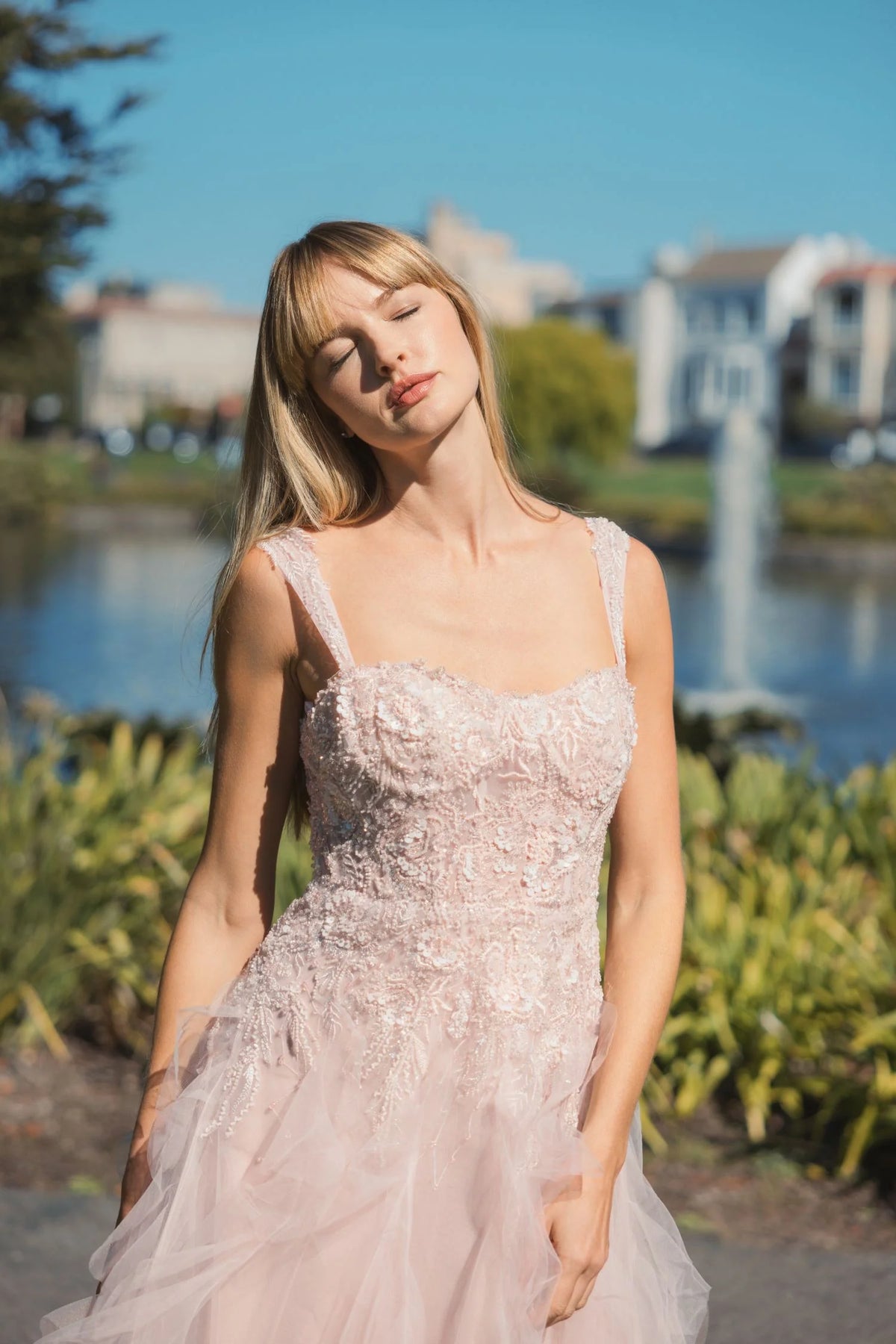 Bustier Tulle Ballgown With Ruffle Skirt - Porcelain