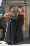 Strapless Embellished Top Satin Ballgown - Black