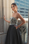 Strapless Embellished Top Satin Ballgown - Black