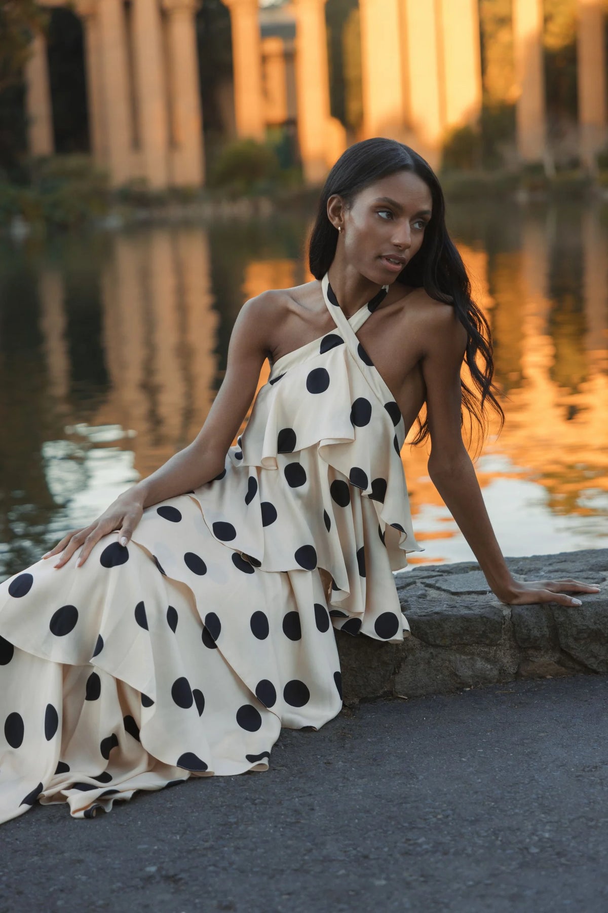 Ruffle Polka Dot Gown - Cream
