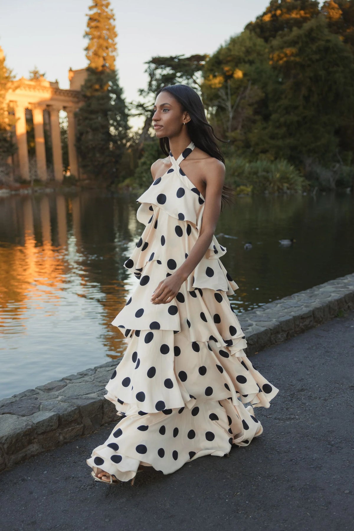 Ruffle Polka Dot Gown - Cream