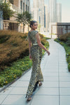Black High Neck Sleeveless Beaded Fringe Fitted Gown - Sage