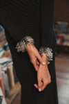Long Sleeve Jersey Gown With Beaded Cuff Sleeves - Black