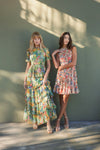 Ruffle Tiered Chiffon Floral Dress - Green