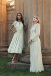 Embellished Bow Flutter Sleeve A Line Midi Dress - Seafoam