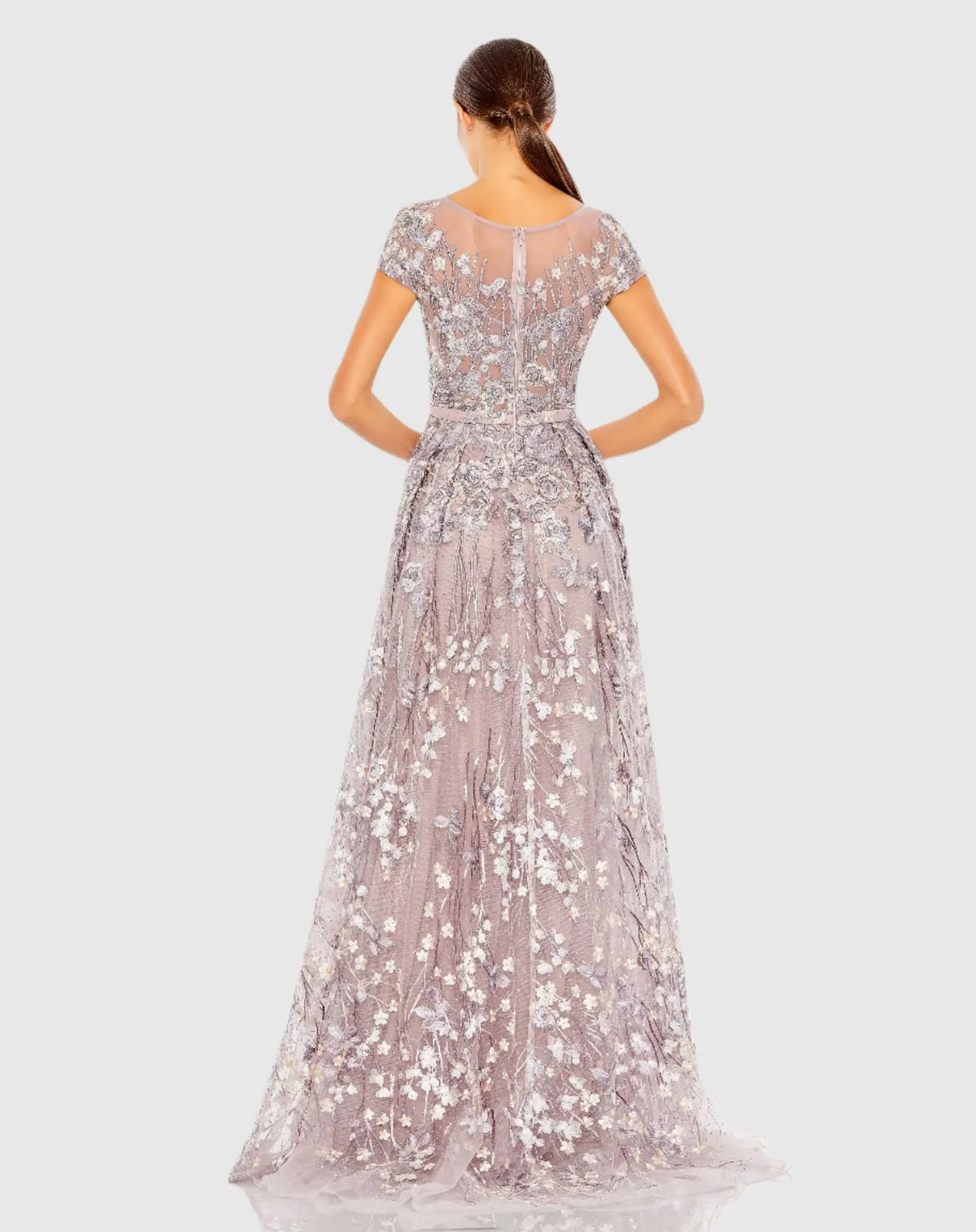 Embellished Floral Cap Sleeve A Line Gown - Lilac