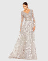 Mac Duggal Multicolor Long Sleeve Beaded Applique Gown Vintage Lilac #20214