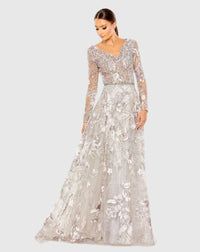 Mac Duggal Multicolor Long Sleeve Beaded Applique Gown Vintage Lilac #20214