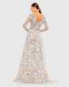 Long Sleeve Beaded Applique Gown - Grey