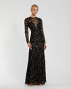 Mac Duggal #10821 Long Sleeve Floral Embellished Gown Black