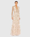 Mac Duggal #11165 Long Sleeve Applique V-Neck Gown Blush 