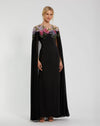 Mac Duggal #11798 Sheer Cape Gown with Beaded Embroidery - Black