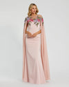 Mac Duggal #11798 Sheer Cape Gown with Beaded Embroidery - Rose