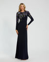 Mac Duggal #11806 Embellished Long Sleeve Fitted Jersey Gown, Midnight