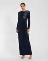 Mac Duggal #11850 Jersey Long Gown With Crystal Flowers - Midnight