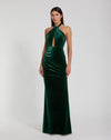 Mac Duggal #11924 Twist Neck Open Front Velvet Draped Gown - Emerald 