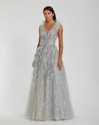 Mac Duggal #20259 Embellished Feathered Sleeveless A Line Gown, Seamist