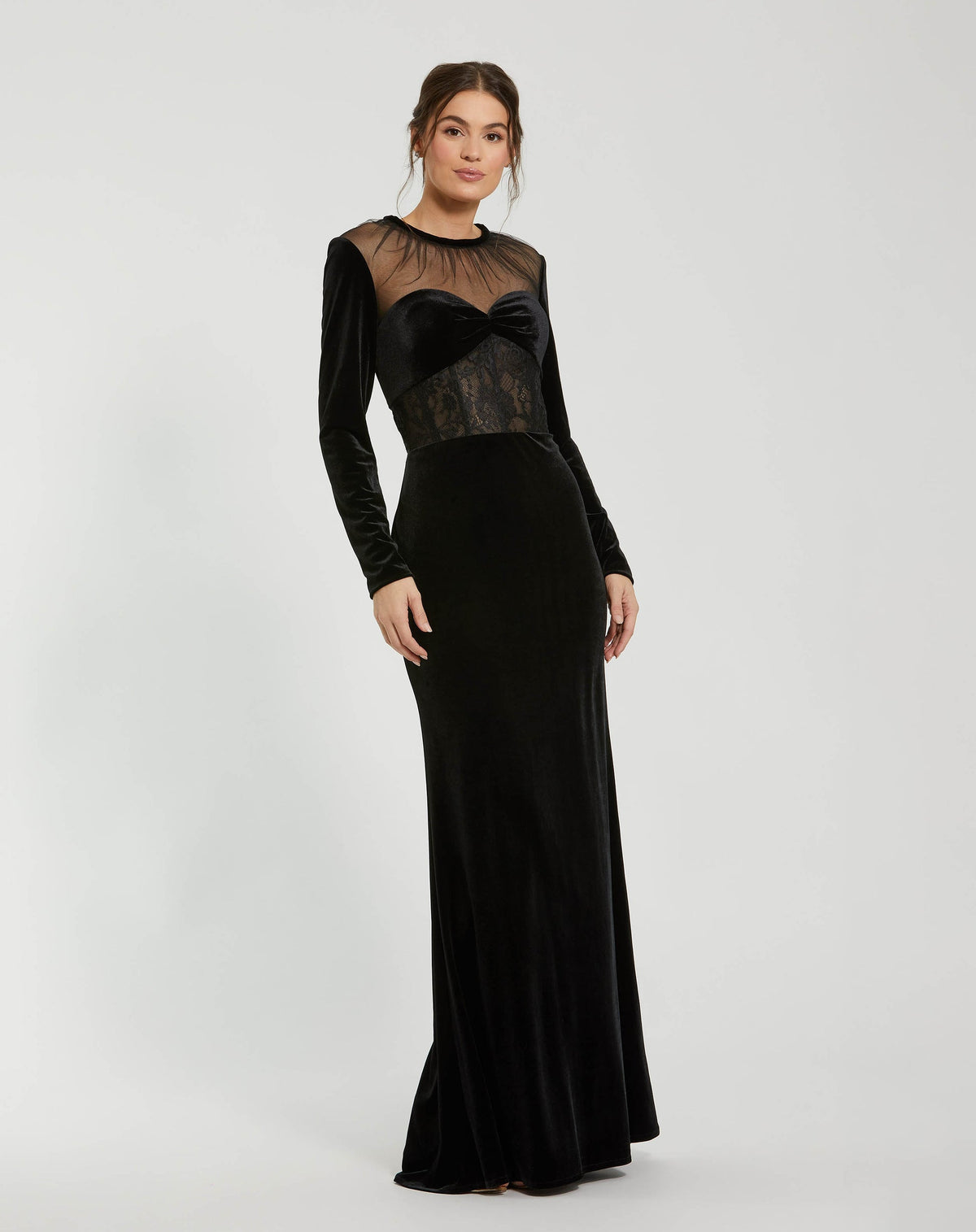 Mac Duggal #20741 Long Sleeve Sheer Top Lace Bustier Gown - Black | Shop Women's Evening Dresses Online Shaide Boutique Mac Duggal #20741 Long Sleeve Sheer Top Lace Bustier Gown - Black | Shop Women's Evening Dresses Online Shaide Boutique