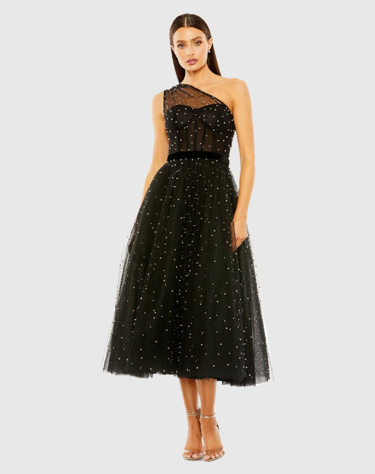 Mac Duggal #20745 One shoulder pearl beaded ballgown - Black
