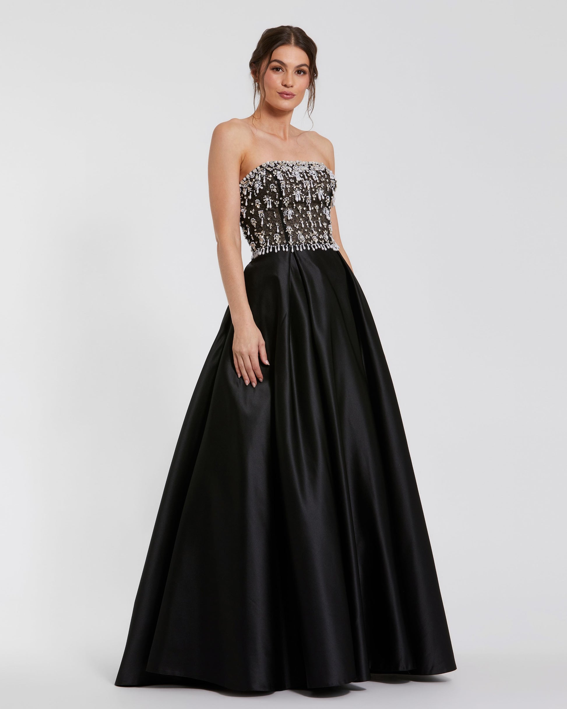 Mac Duggal #2225 Strapless Embellished Top Satin Ballgown - Black