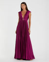 Mac Duggal #26285 Pleated Plunge Neck Belted A Line Gown 