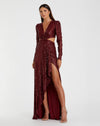 Mac Duggal #26739 Sequined Criss Cross Long Sleeve Gown 