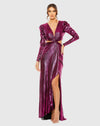 Mac Duggal #27060 Princess Sleeve Cut Out Metallic Gown - Fuchsia 