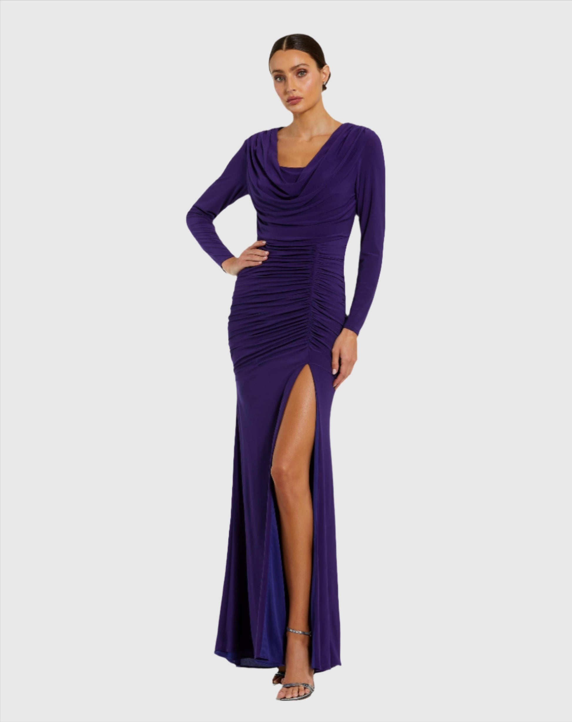 Mac duggal plunge neck slit jersey gown 2025