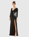 Mac Duggal #41016 Floral Embellished Faux Wrap Jersey Gown - Black