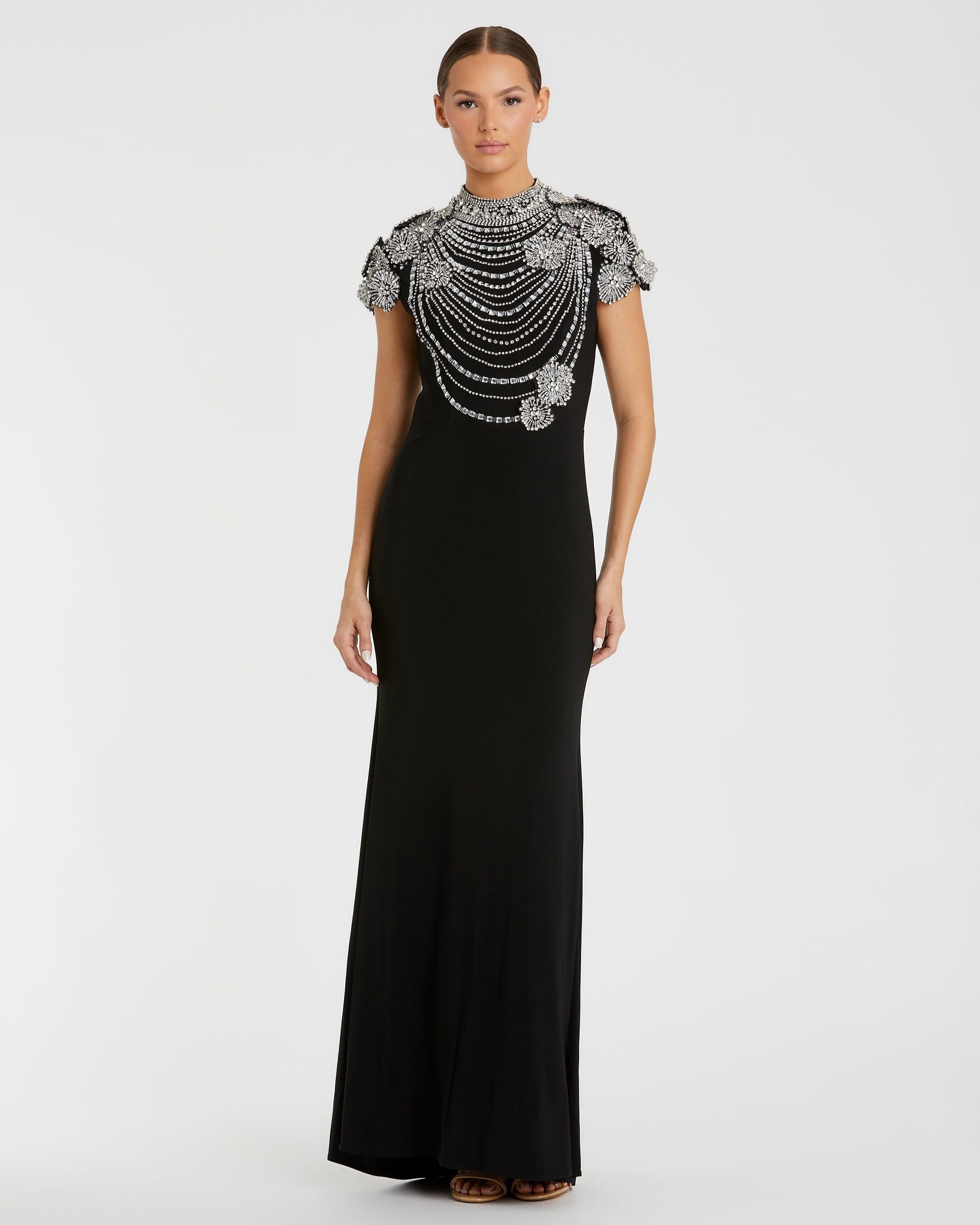 Black embellished evening gown sale