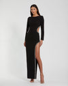 Mac Duggal #44049 Crepe Long Sleeve Gown With Beaded Cut Outs Black