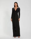 Mac Duggal #44063 Jersey V Neck Faux Knot Gown With Beaded Shoulders - Black