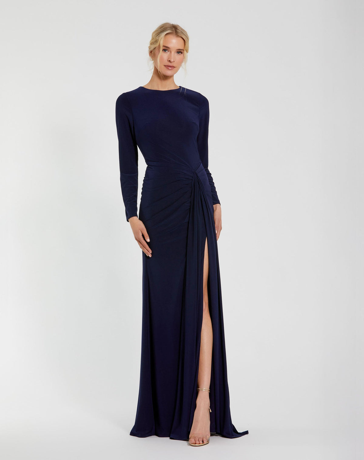 Mac Duggal #44070 Long Sleeve Fitted Jersey Gown With Ruched Waist, Midnight | 10% Off Your First Order | Shaide - Shop Women's Evening Dresses Online Shaide Boutique Mac Duggal #44070 Long Sleeve Fitted Jersey Gown With Ruched Waist, Midnight | 10% Off Your First Order | Shaide - Shop Women's Evening Dresses Online Shaide Boutique