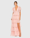 Mac Duggal #49595, Flutter Sleeve Ruffle Tiered Gown - Petal Pink