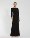 Mac Duggal #49896 Long Sleeve Jersey Gown With Beaded Cuff Sleeves - Black