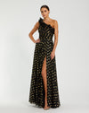 Mac Duggal #49941 One Shoulder Ruffle Chiffon Gown With Slit - Black/Gold