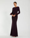 Mac Duggal #49949 Long Sleeve Fitted Jersey Gown With Rose Detail - Amethyst