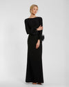 Mac Duggal #49949 Long Sleeve Fitted Jersey Gown With Rose Detail Black
