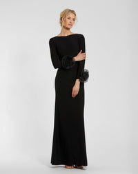 Mac Duggal #49949 Long Sleeve Fitted Jersey Gown With Rose Detail Black