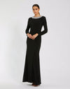 Mac Duggal #49951 Jersey Long Sleeve Fitted Gown With Beaded Neck, Black